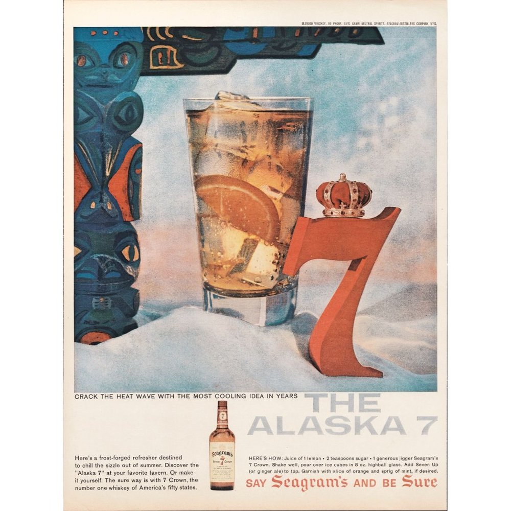 1959 Seagram's VO Canadian Whisky Vintage Print Ad Alaska Indian Totem Wall Art